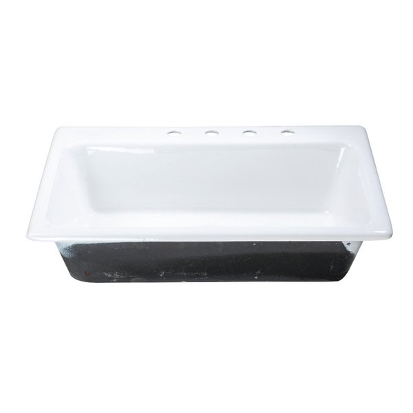 Gourmetier GCKTS33229 33-Inch Cast Iron Drop-In Kitchen Sink, 4-Hole, White GCKTS33229